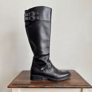 Black Leather Knee High Boot size 36 moto